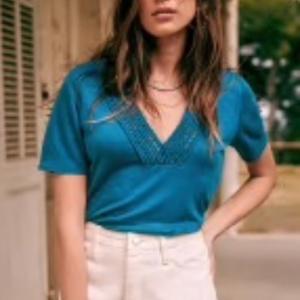 Sezane Miranda T-shirt Peacock Blue - Size M